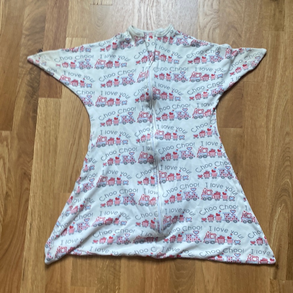 Sleeping baby zippedy zip medium sleep sac choo choo pattern